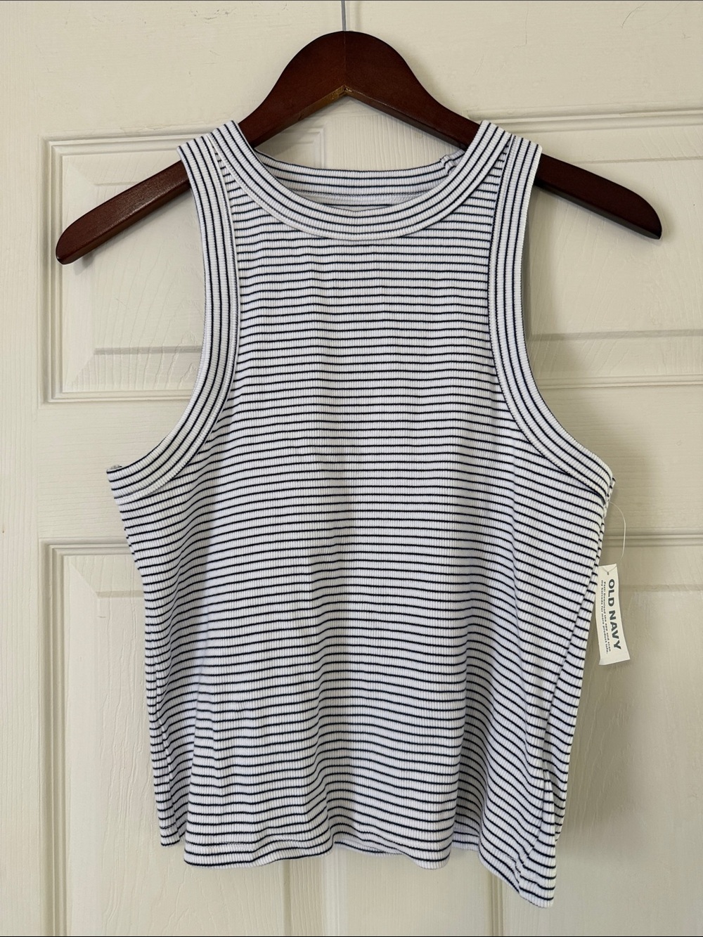 Old Navy White and Navy Blue Striped Ribbed Tank